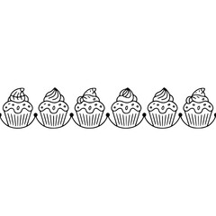 Line Art Cupcake Border on White, Minimalist Design