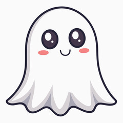 Create a vector illustration of a bold-stroked, cartoon ghost; 2D style, friendly expression, simple design, minimal details.