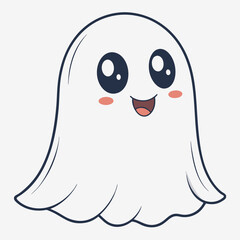 Create a bold, vector illustration of a cute, 2D cartoon ghost with a thick black outline.  Maintain a simple, friendly design.