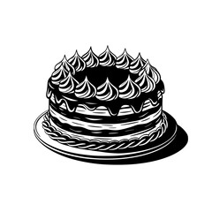 Elegant Black & White Cake Illustration with Decorative Frame