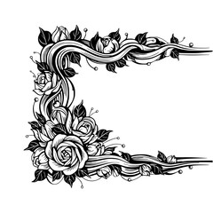 Fototapeta premium Elegant Black and White Floral Corner Frame, Vector Design