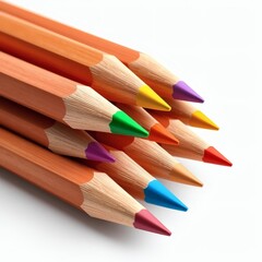 Colorful Pencils Arranged on White Background for Art and Design