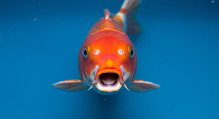 A fish with wide open mouth and big eyes, Surprised, shocked or amazed face front view