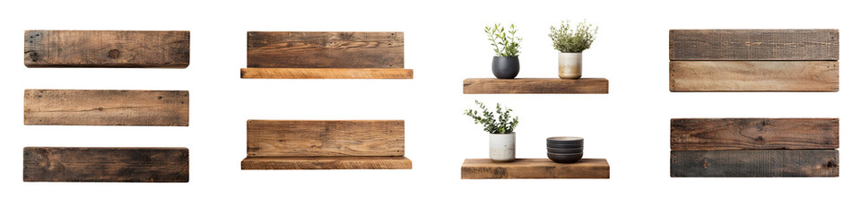 Obraz premium Rustic wood shelves with decorative plants