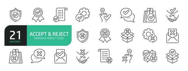 Set Of Accept and Reject Line Icons.