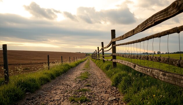 Brown and green colors for photos of rural roads with landscape style fencing