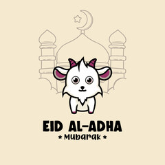 Cheerful Eid al-Adha Mubarak Goat Graphic with Mosque