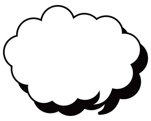 シンプルな白黒の影付き吹き出し　丸みのある雲形の右向き02