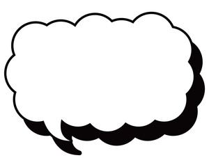 シンプルな白黒の影付き吹き出し　細長い雲形の左向き02