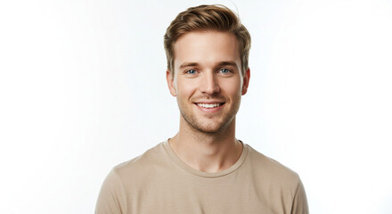 Fototapeta premium Portrait of handsome attractive young man with short haircut