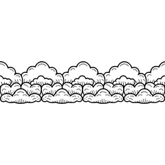 Hand-drawn Cloud Border, Black & White, Seamless Repeatable Pattern