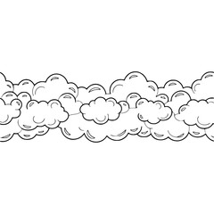Cartoon Cloud Border Seamless Pattern – Black Outlines on White Background