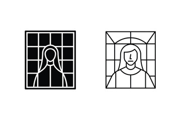 Fototapeta premium Minimalist Line Art Of Womans Portrait Set In Framed Icon Style