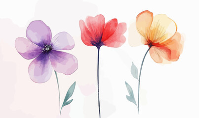 Obraz premium Minimalist Watercolor Flowers on White Background Vector for Modern Designs