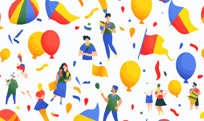 Vibrant LGBTQ+ Pride Celebration Parade with Flags and Balloons in Minimalist Style