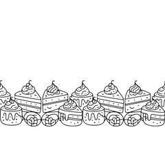 Hand-Drawn Dessert Border: Cakes, Cupcakes & Pastries, Black & White