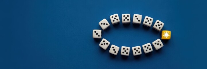 Distinctive dice arrangement highlighting a singular point.