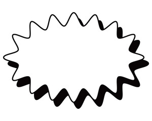 シンプルな白黒の影付き吹き出し　細長い丸みのあるギザギザした形