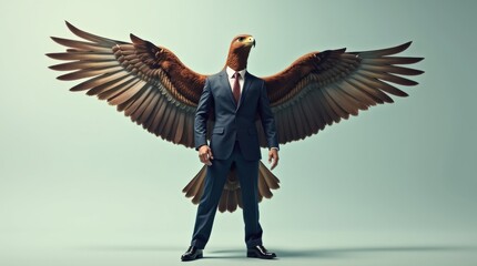 Eagle-inspired business suit transformation creative concept studio environment unique perspective