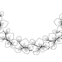 Minimalist Floral Wreath Outline - Black and White Botanical Design
