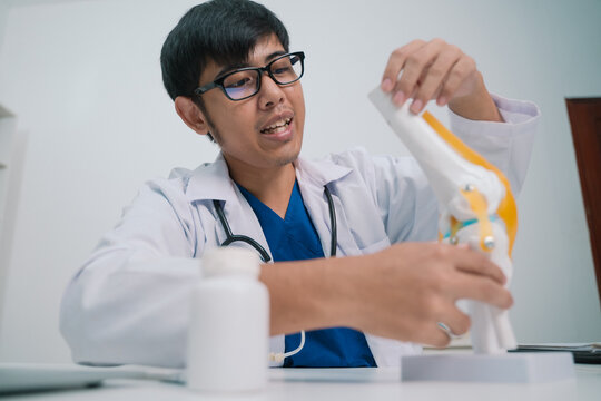 At the hospital, the doctor assessed the patient's knee, focusing on the anatomy of the joint and bone to develop a treatment plan that ensured proper care and disease management.