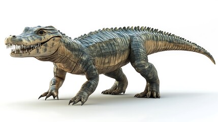 Obraz premium Prehistoric Crocodile Walking with White BG.