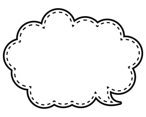 シンプルな白黒の点線付き吹き出し　丸みのある雲形の右向き01