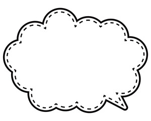 シンプルな白黒の点線付き吹き出し　丸みのある雲形の右向き03