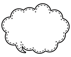 シンプルな白黒の点線付き吹き出し　丸みのある雲形の左向き02