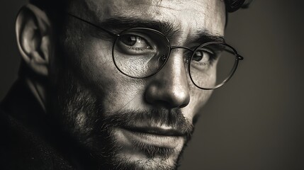 Close-up grayscale portrait