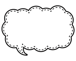 シンプルな白黒の点線付き吹き出し　細長い雲形の左向き02