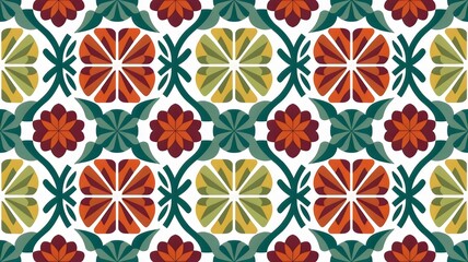 White Background Wallpaper with Repeating Ethnic Batik Pattern of Flowers and Leaves