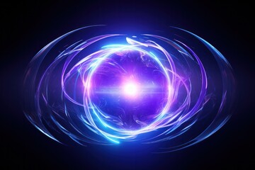 Abstract energy sphere emitting bright blue and purple light rays, forming a dynamic