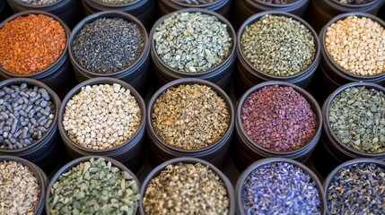 Fototapeta premium Assorted Dried Herbs and Spices in Containers