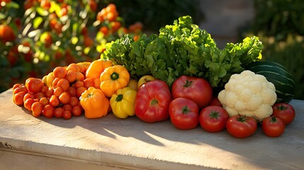 Colorful Assortment of Fresh Fruits and Vegetables on a Table