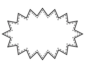 シンプルな白黒の点線付き吹き出し　細長いギザギザした形01