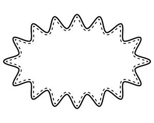 シンプルな白黒の点線付き吹き出し　細長い丸みのあるギザギザした形