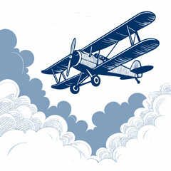 Create a bold, vector illustration of a vintage biplane in flight, emphasizing strong black outlines and a retro style. © adobe1 stock