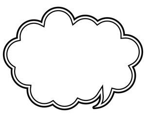 シンプルな白黒の二重線吹き出し　丸みのある雲形の右向き02
