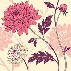 seamless floral pattern with dahlias pastel tonesseamless floral pattern with dahlias pastel tones