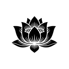 Lotus Flower Silhouette, Black and White Vector Illustration