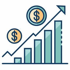 Design a bold vector illustration of an upward trending financial growth chart, emphasizing strong lines and impactful visual communication.