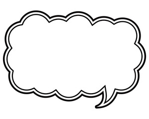 シンプルな白黒の二重線吹き出し　細長い雲形の右向き02