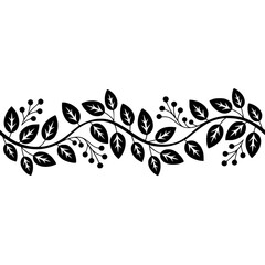 Minimalist Black Vine Border with Leaves & Berries on White