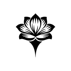 Elegant Black Lotus Flower Logo on White Background, Minimalist Design