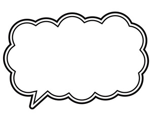 シンプルな白黒の二重線吹き出し　細長い雲形の左向き03