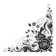 Elegant Floral Corner Design in Black and White