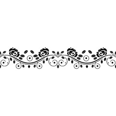 Elegant Floral Border Vector - Black Roses, Swirls on White