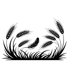 Elegant Wheat & Feather Silhouette, Modern Design, Vector Illustration