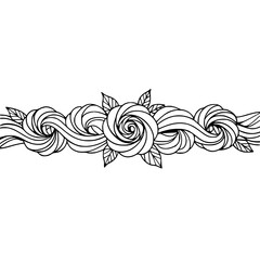 Fototapeta premium Line Art Floral Border with Roses & Swirls - Minimalist Vector Design